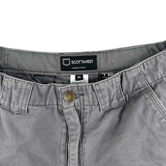 SCOTTeVest‎ Shorts Mens 34 Gray Chino Hidden 8 Pockets TEC Hiking Outdoors - Picture 1 of 10